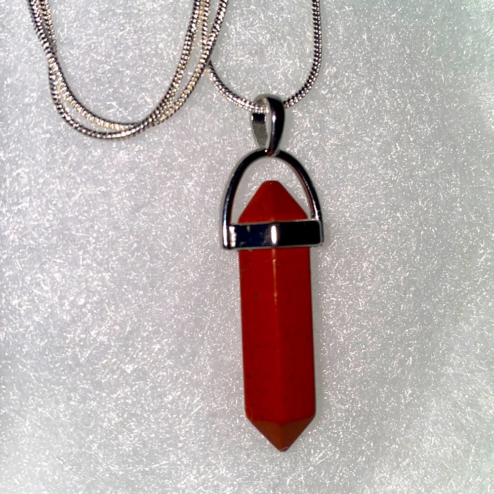 Red Jasper Drop Sterling Silver Necklace 30”